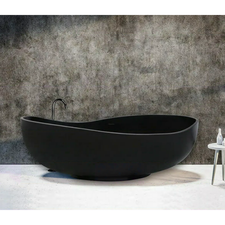 MEPA Stone Composite Bathtub Bend Matt-Black 184 x 112 cm with Black Matte Drain