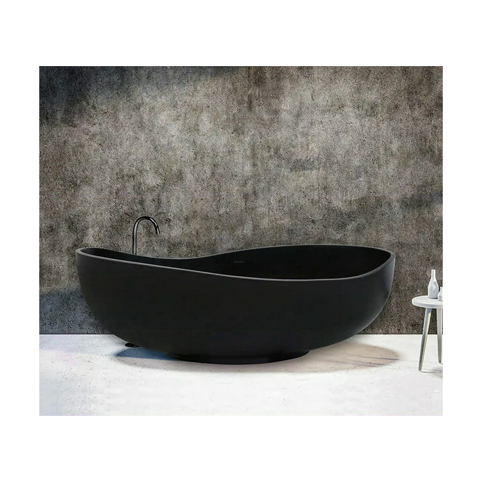 MEPA Stone Composite Bathtub Bend Matt-Black 184 x 112 cm with Black Matte Drain