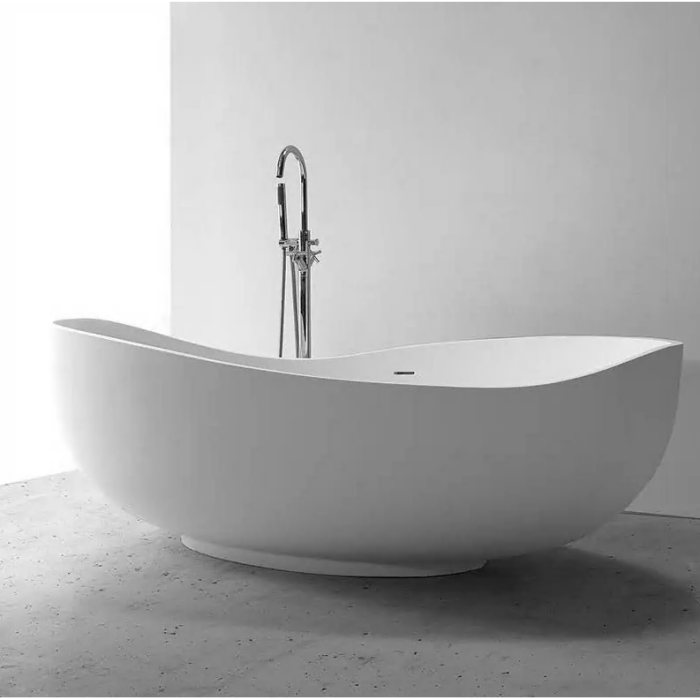 MEPA Stone Composite Bathtub Bend Matt-Black 184 x 112 cm with Black Matte Drain