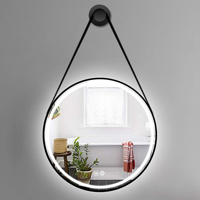 The mirror ornament is an LED shell MEPA Round 60 x 60 cm, with a black matte frame.