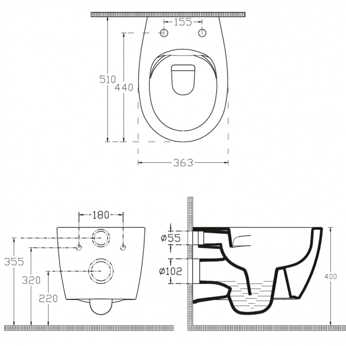 Hanging toilet SENTIMENTI Rimless with Slim Slow close lid