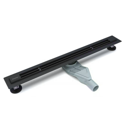 Slim shower drain set, black-matt (Various length options)