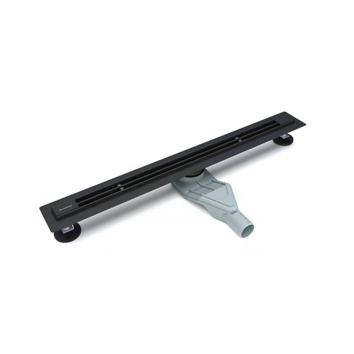 Slim shower drain set, black-matt (Various length options)
