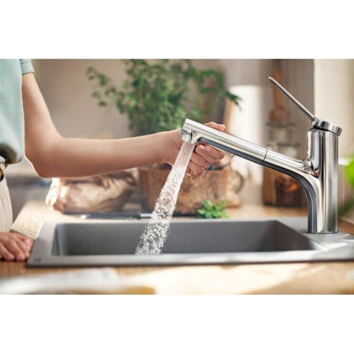 Köögisegisti väljatõmmatava voolikuga HANSGROHE Zesis M33, kroomitud, 74800000