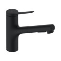Смеситель для кухни (раковины) с выдвижным шлангом HANSGROHE Zesis M33, черный матовый, 74800670