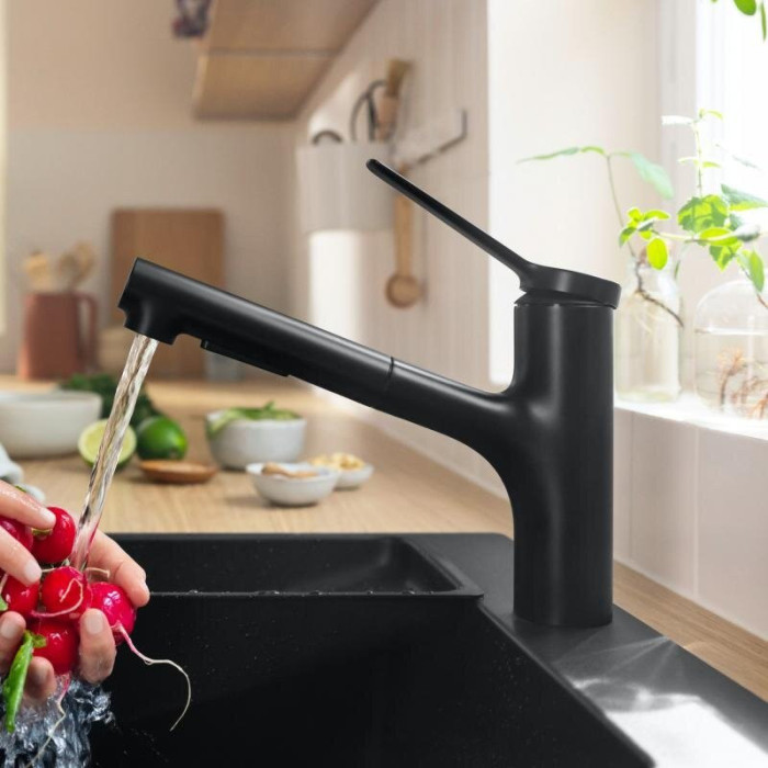 Kitchen (sink) faucet with pull-out hose HANSGROHE Zesis M33, matte black, 74800670