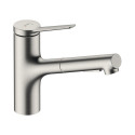 Köögisegisti väljatõmmatava voolikuga HANSGROHE Zesis M33, roostevabast terasest, 74800800