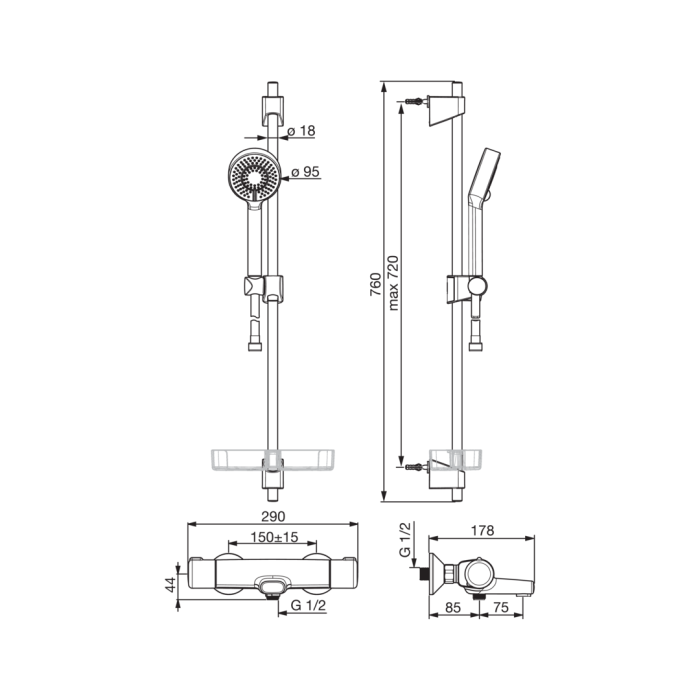 Thermostatic bath mixer with shower set ORAS Nova, chrome, 7414U