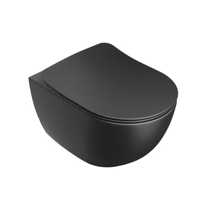 Hanging WC bowl with a thin slow close lid RAVAK Uni Chrome RimOff, black-matt