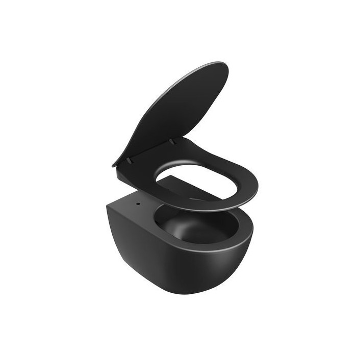 Hanging WC bowl with a thin slow close lid RAVAK Uni Chrome RimOff, black-matt