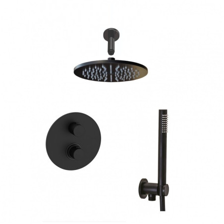 Paffoni Light concealed thermostatic shower system (ceiling mount), black-matt