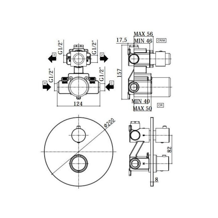 Paffoni Light concealed thermostatic shower system (ceiling mount), black-matt