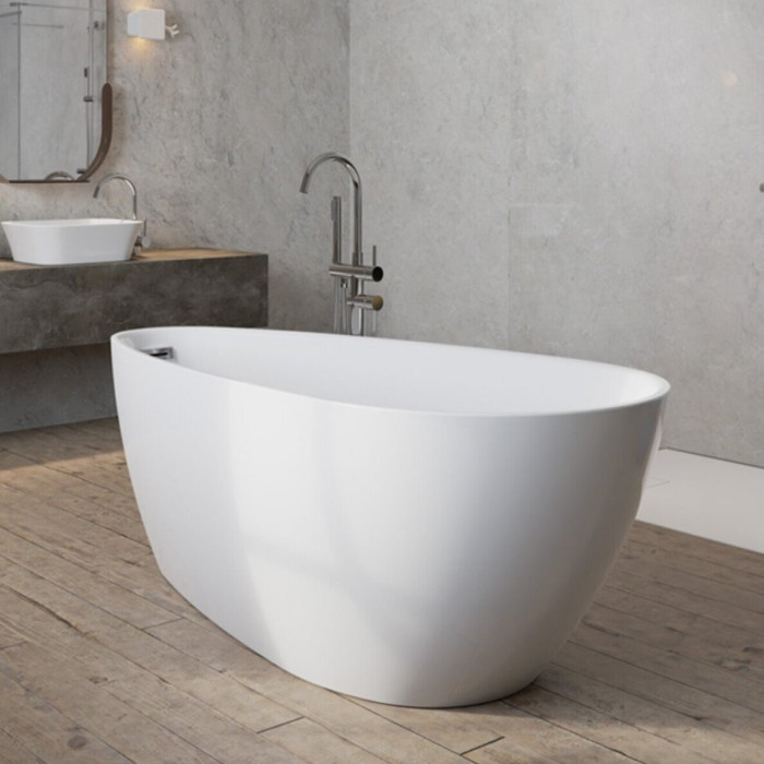 Acrylic bathtub BESCO Besco Goya A-Line 160, with a gold feather siphon cover