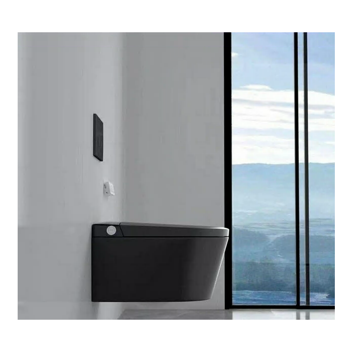 Hanging toilet with bidet function MEPA Rimless with seat and cover included, with a concealed frame and button, black-matt