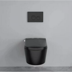 Подвесной унитаз с биде function MEPA Rimless с сиденьем и крышкой в комплекте с инсталляционным каркасом и кнопкой, черный-мато