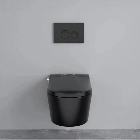 Rippuv WC koos bidetiga MEPA Rimless funktsiooniga, iste ja kaas komplektis, koos seina sisse paigaldatava raami ja nupuga, must