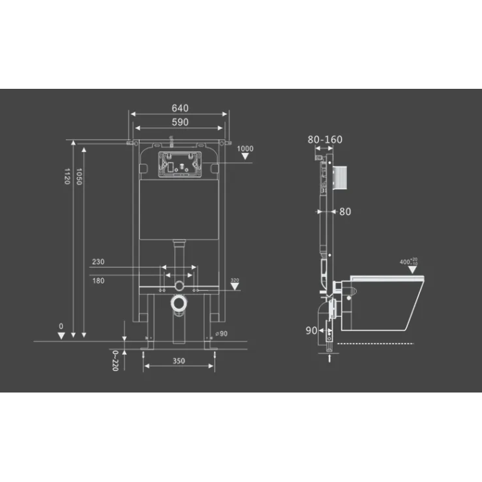 Potinkinis WC komplektid MEPA (6 in 1), 8 cm raam, Compact, must nupp