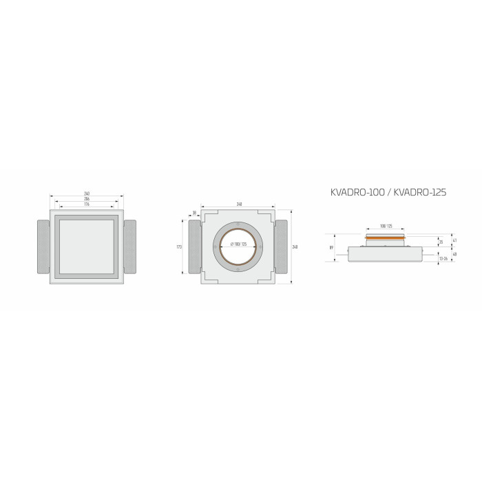 Ergovalve diffuser ERGOVENT Kvadro 125 mm, with damper