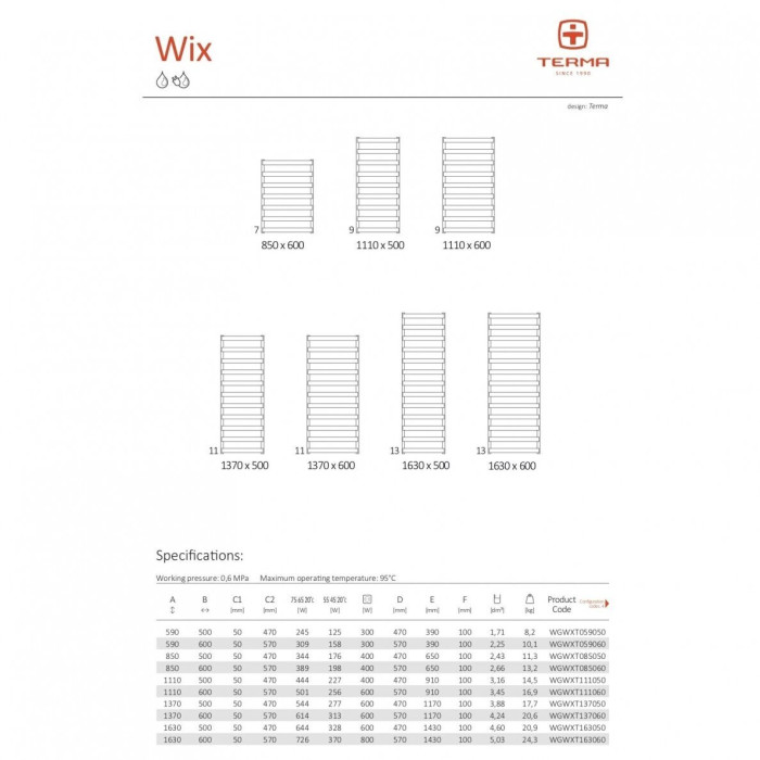 Сушилка для полотенец TERMA Wix (Выбор различных цветов)