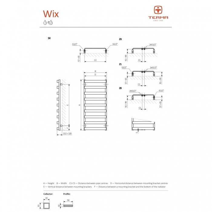 Сушилка для полотенец TERMA Wix (Выбор различных цветов)