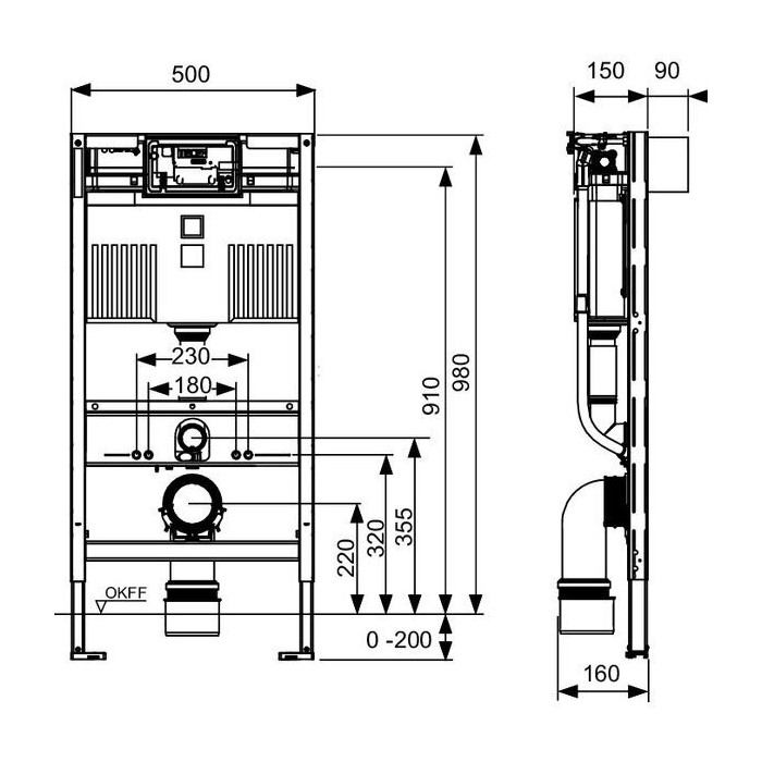 The TECEprofil universal toilet frame with Uni water tank is designed to connect universal toilets with bidet function.
