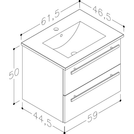 Lower cabinet with sink (2 drawers) KAMĖ Serena 61 cm, gray oak