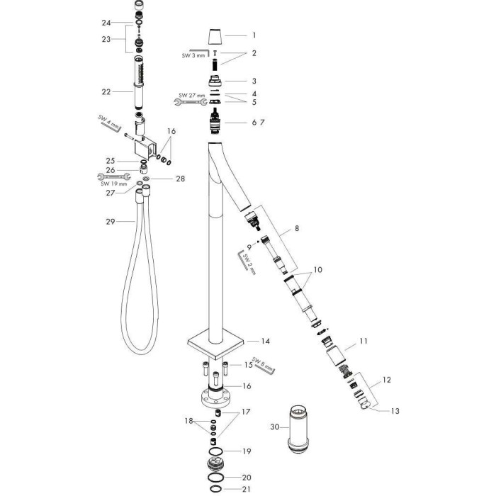 Floor-mounted bath mixer HANSGROHE AXOR Starck Organic, 12016000
