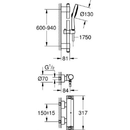 GROHE Grohtherm 2000 thermostatic mixer shower with Cosmopolitan shower set, 34482001