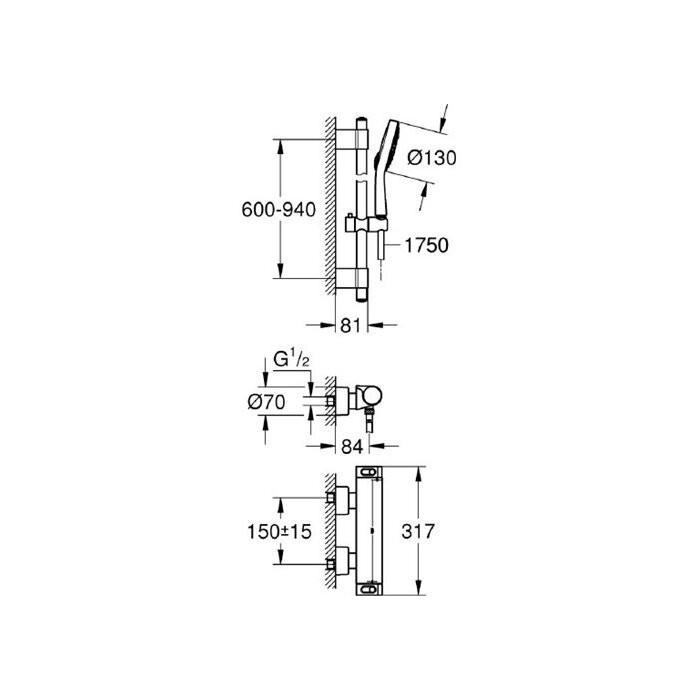 GROHE Grohtherm 2000 thermostatic mixer shower with Cosmopolitan shower set, 34482001
