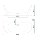 Stone mass bathtub FJORDD Ramsa 1600 x 800 mm, glossy white