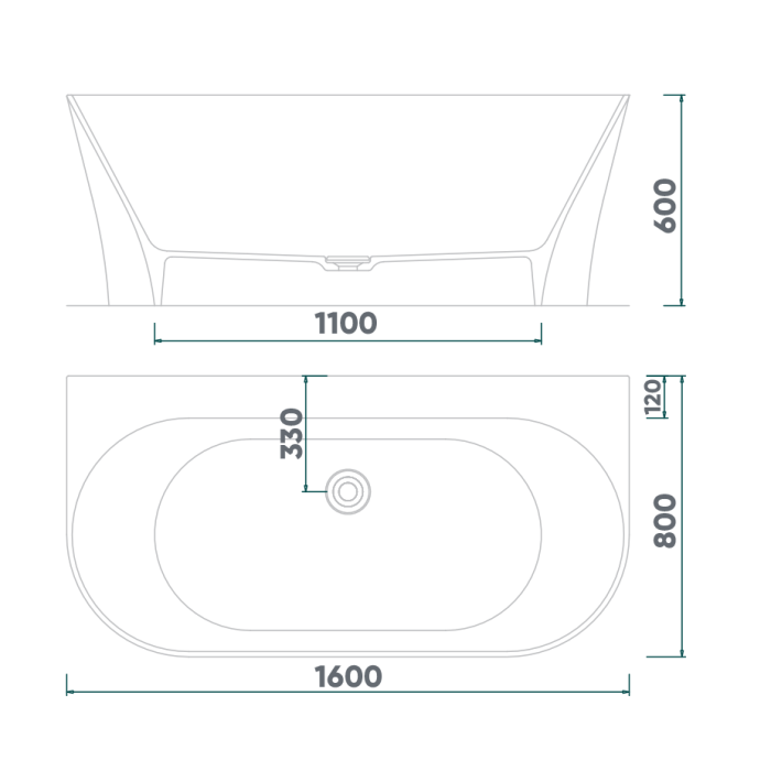 Stone mass bathtub FJORDD Ramsa 1600 x 800 mm, glossy white