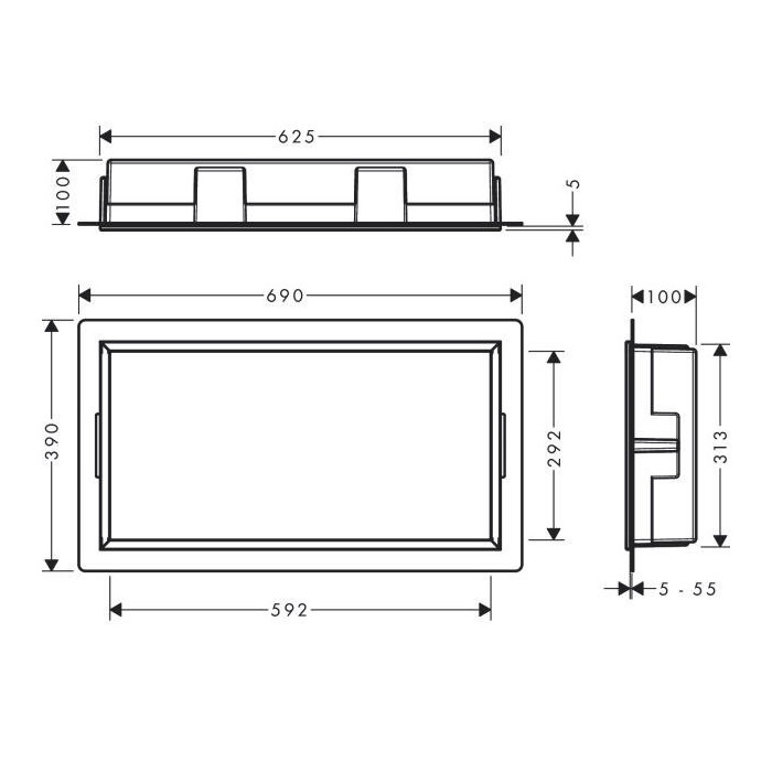 Встраиваемая ниша HANSGROHE XtraStoris Original 300 x 600 x 100, черная-матовая, 56064670