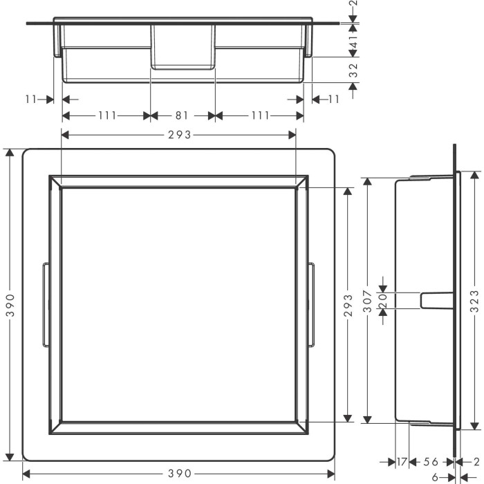 Потолочная ниша HANSGROHE XtraStoris Original 300 x 300 x 70, черная-матовая, 56093670