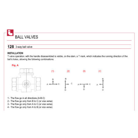 Triangular ball valve T-shaped ITAP 1/2"" w/v/v, long handle