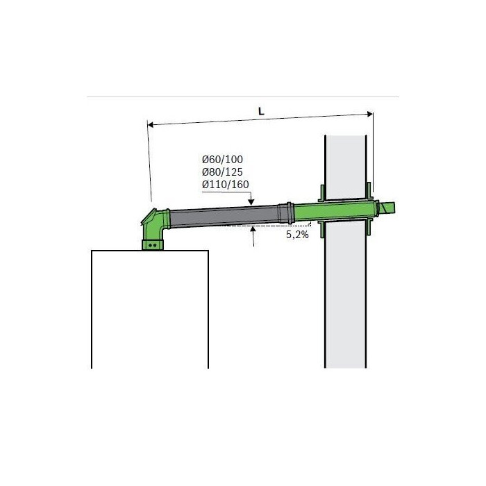 Kamino kits for horizontal connection (through the wall) BOSCH C13x, Ø60/100, long - 310-505 mm