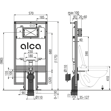 Alcadrian Slim 83 mm (2 in 1) concealed (WC) frame set