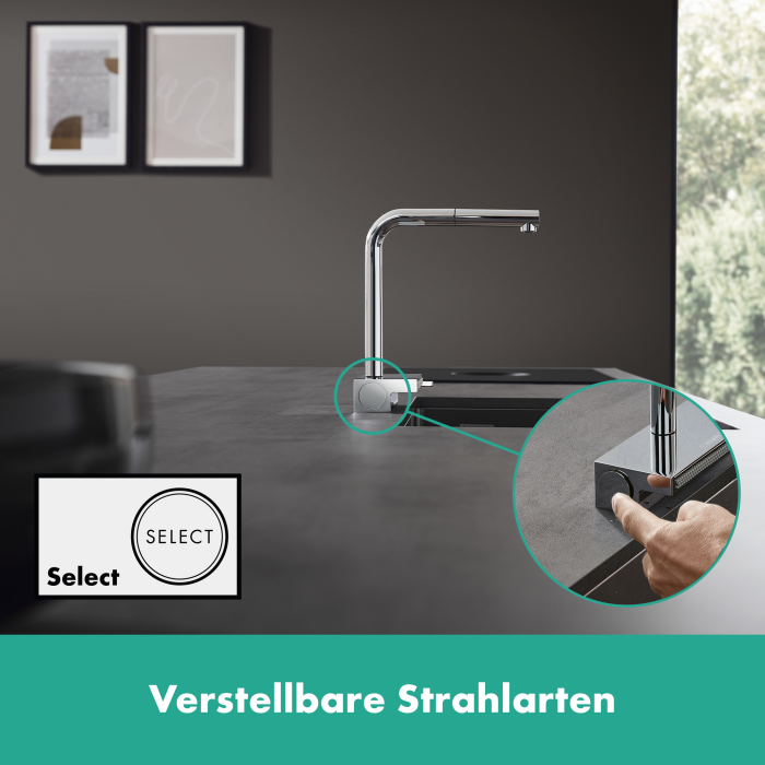 Кухонный смеситель с выдвижным шлангом HANSGROHE Aquno Select M81, 73830800