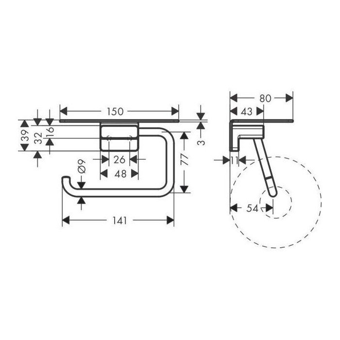 WC-paberite hoidja riiuliga HANSGROHE AddStoris 41772670, must-matt