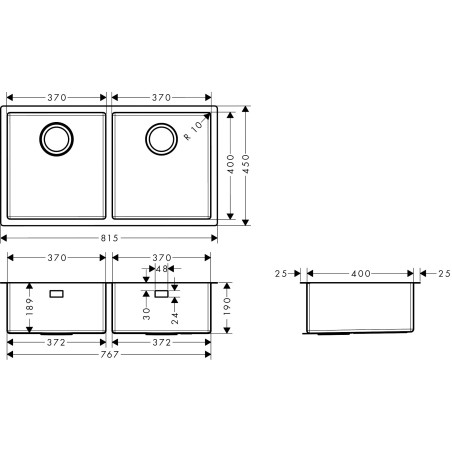 Roostevabast terasest kraanikauss HANSGROHE 815 x 450 mm, 43430800