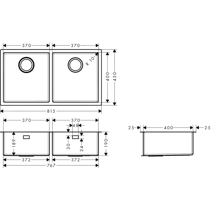 Roostevabast terasest kraanikauss HANSGROHE 815 x 450 mm, 43430800