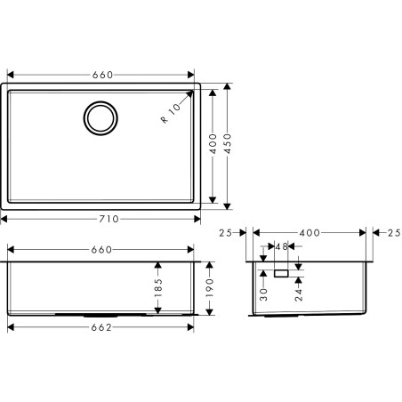 Roostevaba terasest kraanikauss HANSGROHE 710 x 450 mm, 43428800
