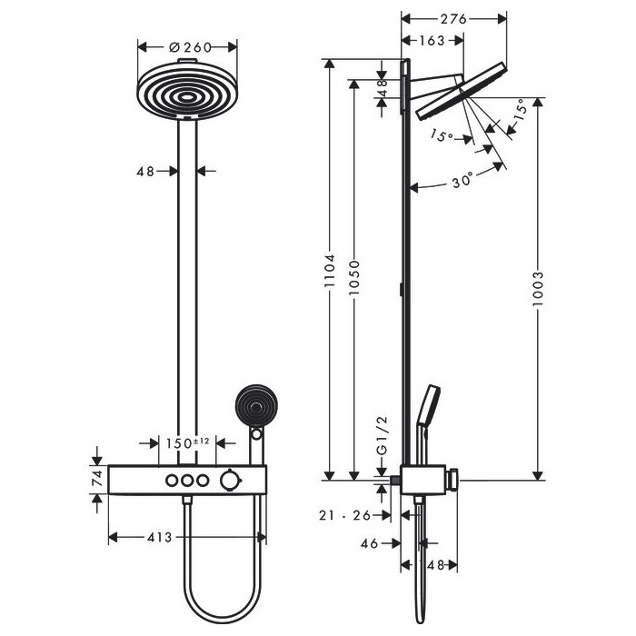 Shower system with thermostat HANSGROHE Pulsify S, 24241700