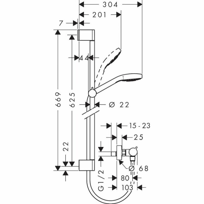 Termostaadi dušisegisti 66,9 cm dušiga HANSGROHE Croma Select S, 227013400