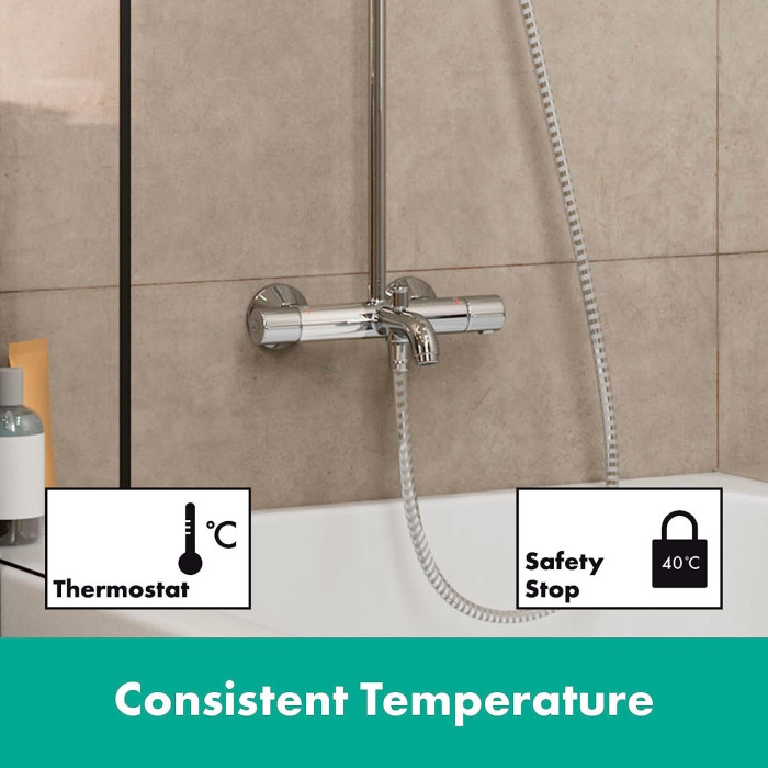 Термостатическая система дождевого душа с изливом для ванны HANSGROHE Vernis Blend 200 1jet, 26079000