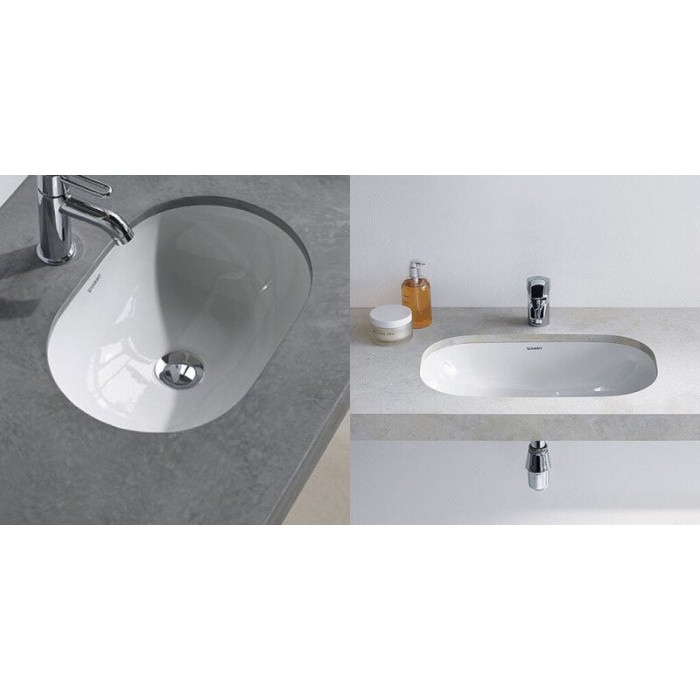 Under the countertop, a DURAVIT D-code sink 560x400, 0338560000 is installed.