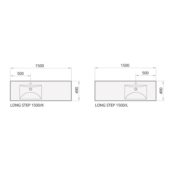 Kivi massist mööblipesu PAA Long Step, 1500 x 490 mm, ILS1500/L/00