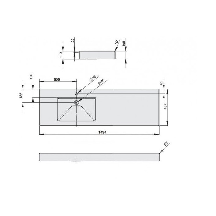 Kivimassist mööblipesu PAA Long Step, 1500 x 490 mm, ILS1500/K/00