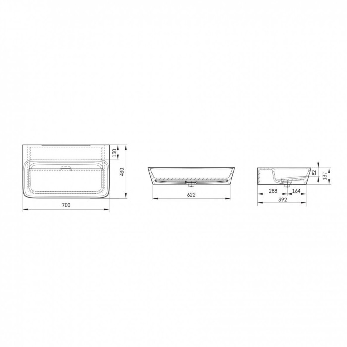 Paigaldatav kraanikauss PAA Quadro Silkstone, 700 x 430 mm, IQUAS/00