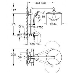 Ülemise süsteemi dušikomplekt kraanikausi jaoks GROHE Euphoria 260, 27475001