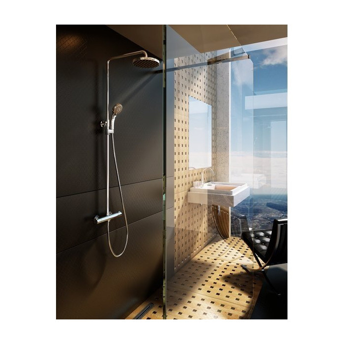 The RAVAK Transformatorius shower stand with a thermostatic mixer is the shower set X070058.